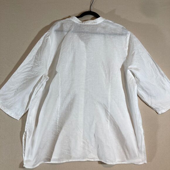 Liz Claiborne Linen Top 3X White Embroidery Button Up 3/4 Sleeve Country Coastal - Picture 9 of 10